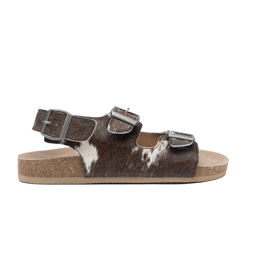 Mountain Path Leather Sandals In Dark & Light Hair-On Hide Myra USA
