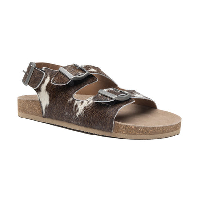 Mountain Path Leather Sandals In Dark & Light Hair-On Hide Myra USA