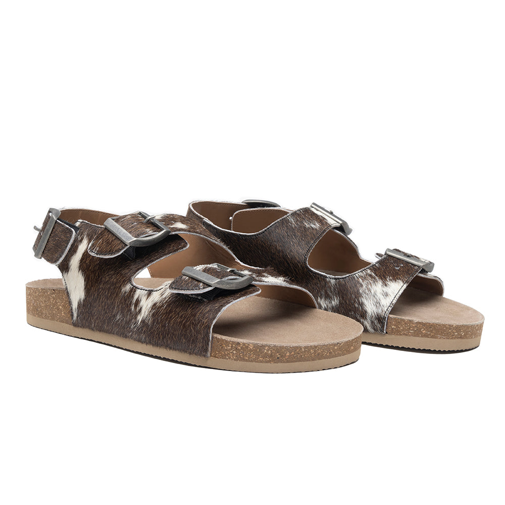 Mountain Path Leather Sandals In Dark & Light Hair-On Hide Myra USA