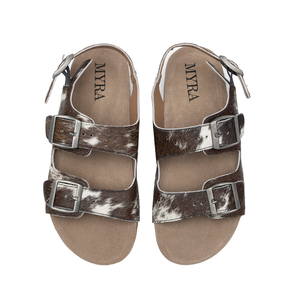 Mountain Path Leather Sandals In Dark & Light Hair-On Hide Myra USA