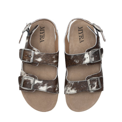 Mountain Path Leather Sandals In Dark & Light Hair-On Hide Myra USA