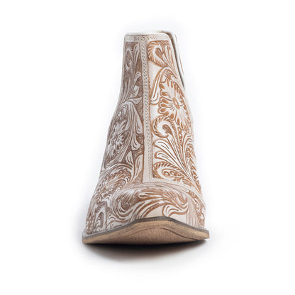 Western Moxie Hand-tooled Booties in White Chocolate Myra USA