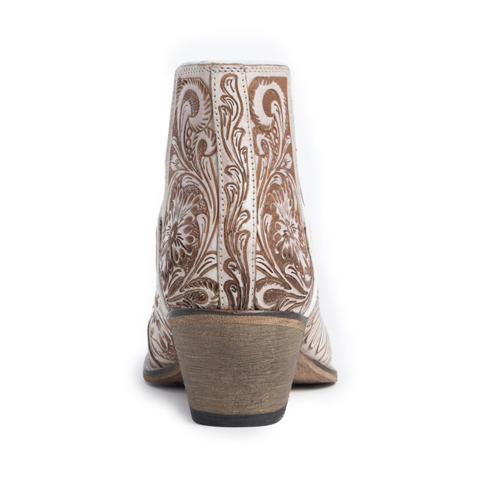 Western Moxie Hand-tooled Booties in White Chocolate Myra USA