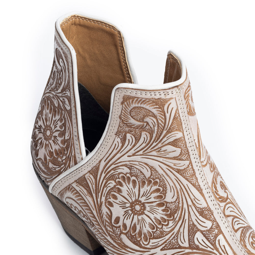 Western Moxie Hand-tooled Booties in White Chocolate Myra USA