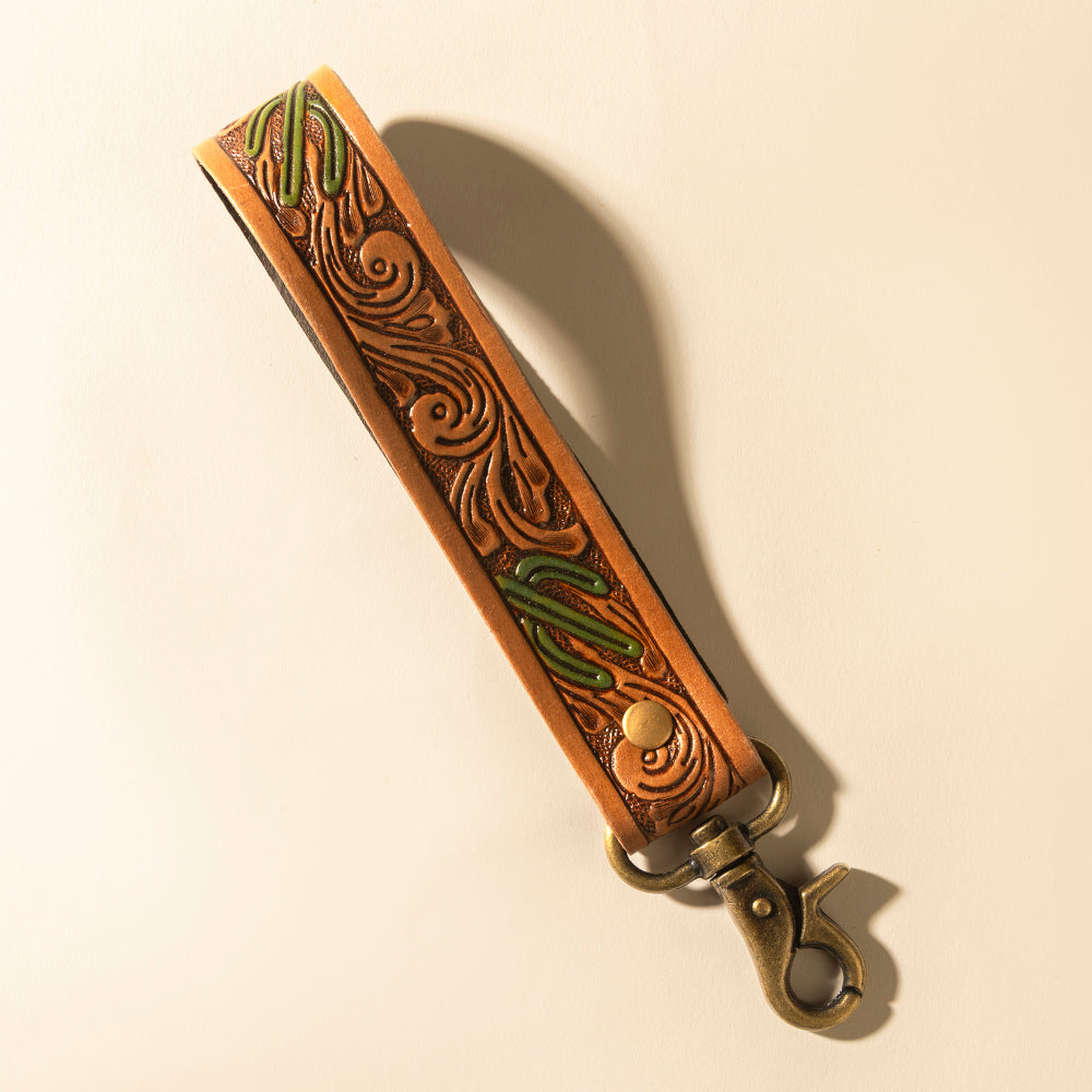 Myra Canyon Pass Handtooled Leather Key Fob in Butterscotch Oak Myra USA
