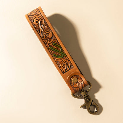 Myra Canyon Pass Handtooled Leather Key Fob in Butterscotch Oak Myra USA