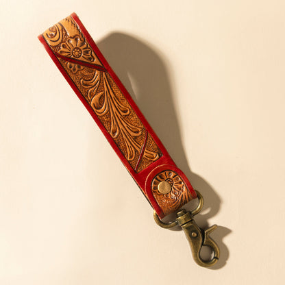 Myra Canyon Pass Handtooled Leather Key Fob in Terracotta Saddle Myra USA