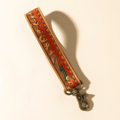 Myra Canyon Pass Handtooled Leather Key Fob in Amber Myra USA