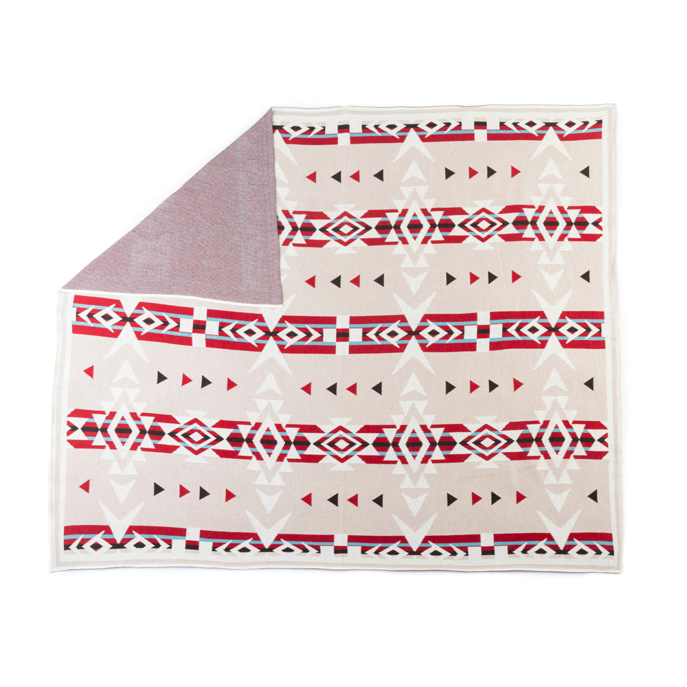 Canyon Arrows Aztec Cotton Throw Blanket in Crimson Ivory Myra USA