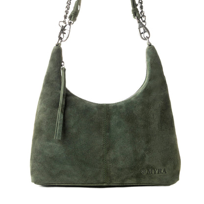 Myra Juniper Trail Genuine Suede Bag for Women in forest green with extra strap Myra USA