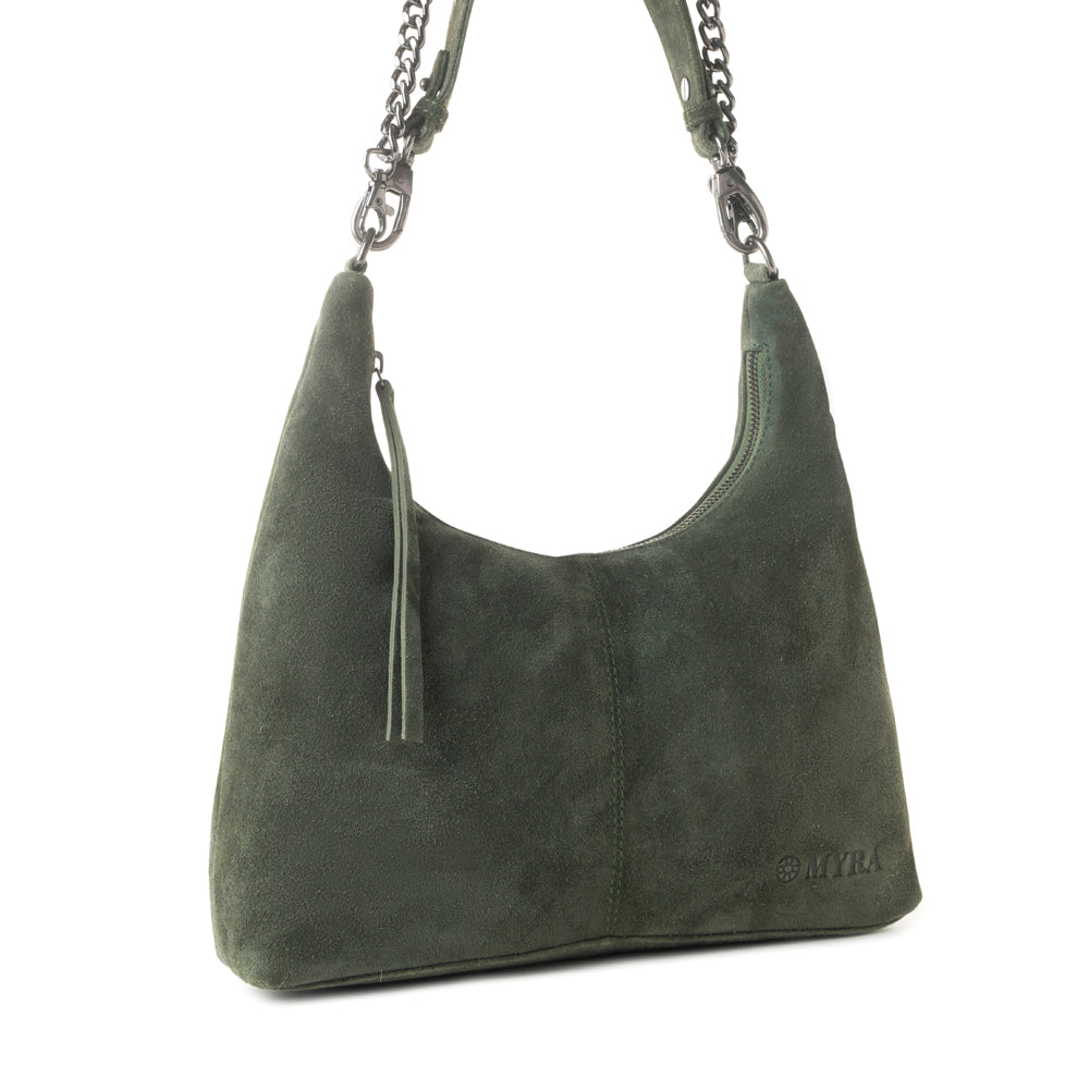 Myra Juniper Trail Genuine Suede Bag for Women in forest green with extra strap Myra USA