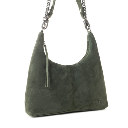 Myra Juniper Trail Genuine Suede Bag for Women in forest green with extra strap Myra USA