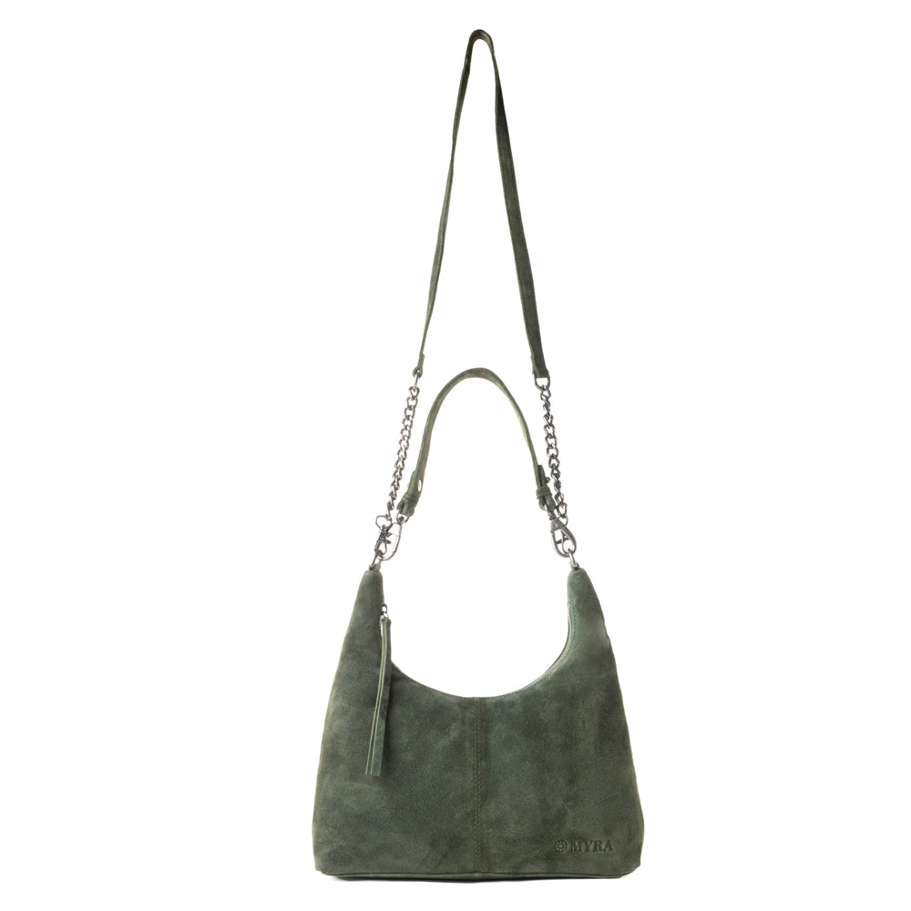 Myra Juniper Trail Genuine Suede Bag for Women in forest green with extra strap Myra USA