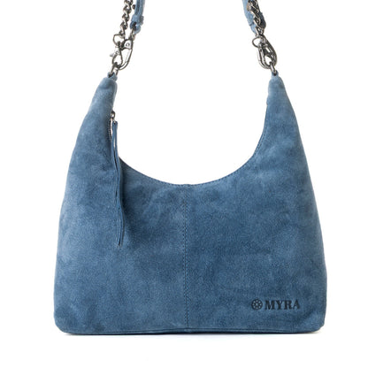 Myra Juniper Trail Genuine Suede Bag for Women in denim blue with extra strap Myra USA