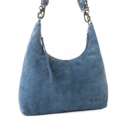 Myra Juniper Trail Genuine Suede Bag for Women in denim blue with extra strap Myra USA