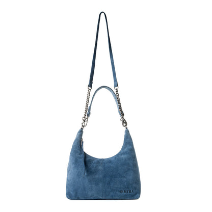 Myra Juniper Trail Genuine Suede Bag for Women in denim blue with extra strap Myra USA