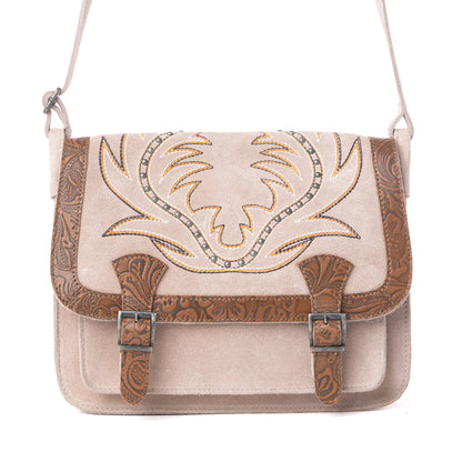 Myra Amberwood Suede Leather Boot Embroidered Leather Bag in Amber Myra USA