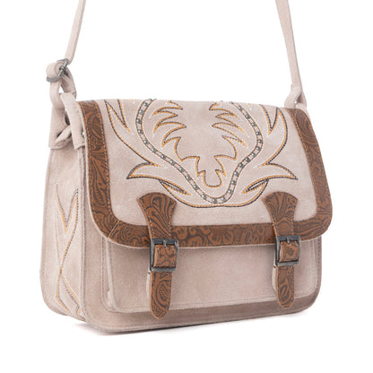 Myra Amberwood Suede Leather Boot Embroidered Leather Bag in Amber Myra USA