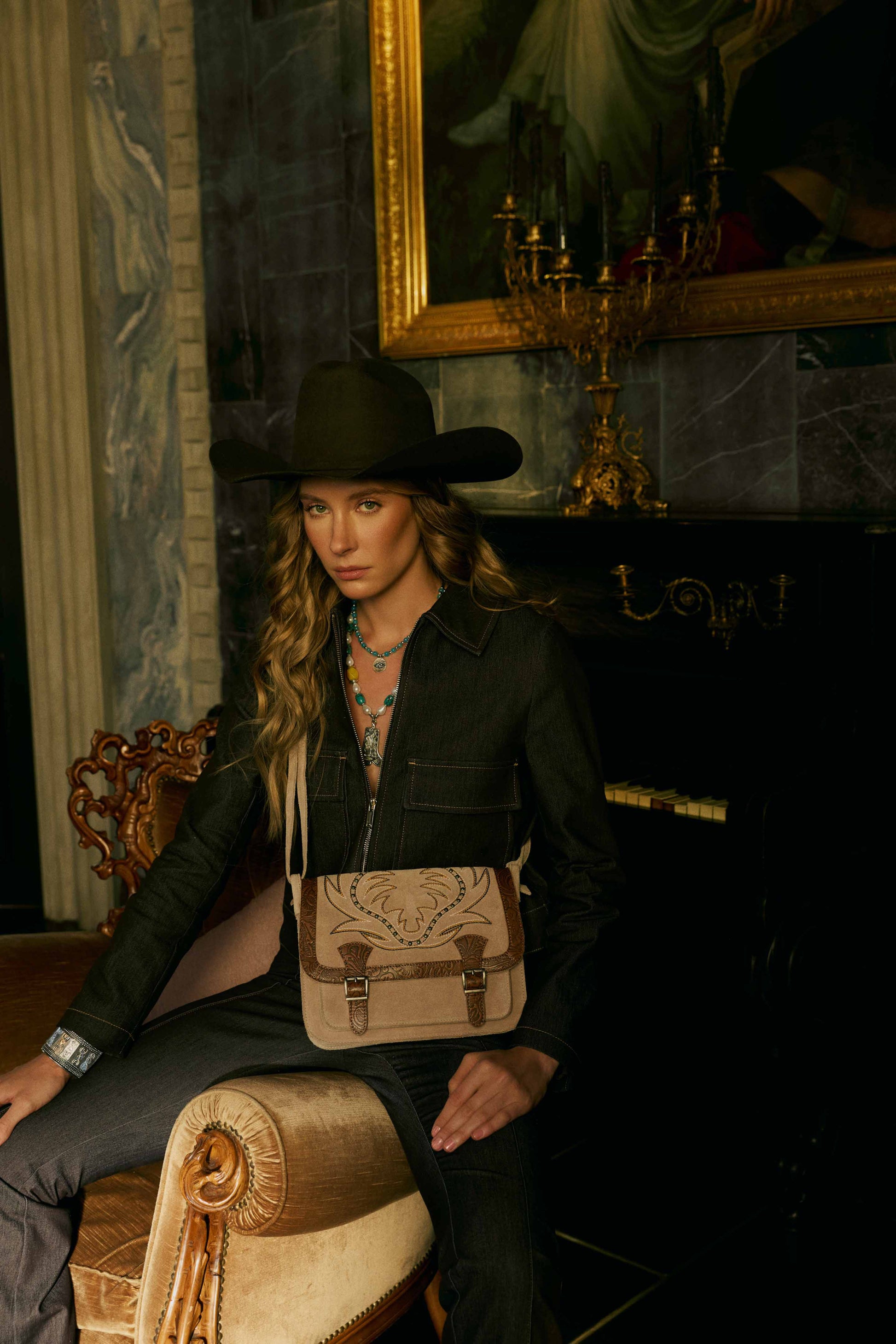 Myra Amberwood Suede Leather Boot Embroidered Leather Bag in Amber Myra USA