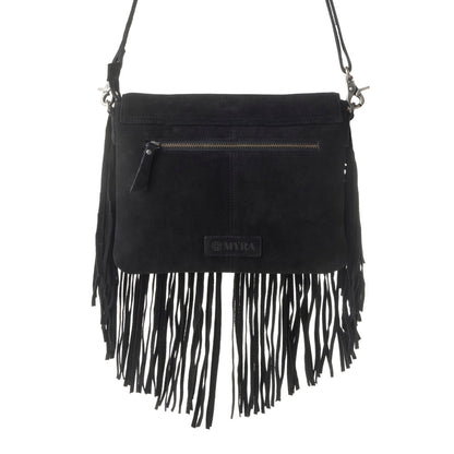 Myra Lucky Charm Leather Bag for Women in black with fringe and horseshoe detail Myra USA