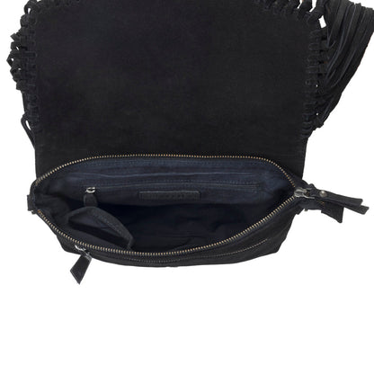 Myra Lucky Charm Leather Bag for Women in black with fringe and horseshoe detail Myra USA