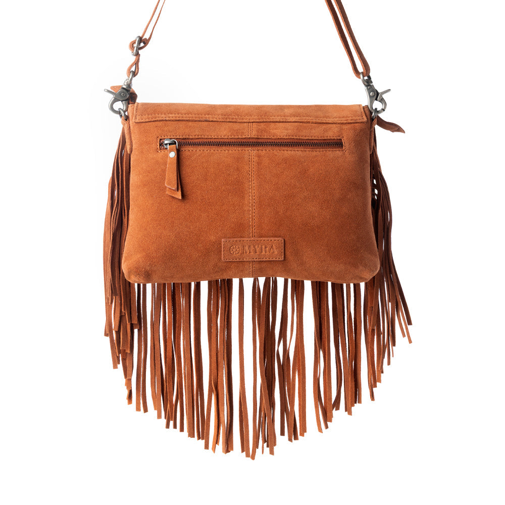 Myra Lucky Charm Leather Bag for Women in Brown with fringe and horseshoe detail Myra USA