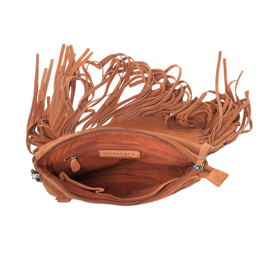 Myra Lucky Charm Leather Bag for Women in Brown with fringe and horseshoe detail Myra USA