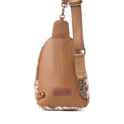 Myra Horizon Vale Handtooled Hairon Leather Fanny Pack in Warm Caramel Myra USA