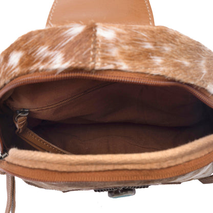 Myra Horizon Vale Handtooled Hairon Leather Fanny Pack in Warm Caramel Myra USA