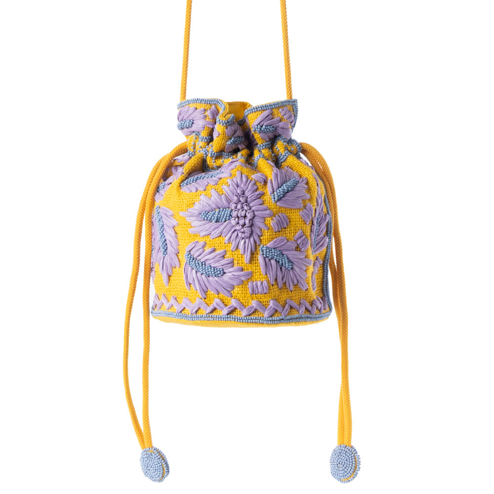 Myra Honey Vine Western Bucket Bag for Women in Yellow with embroidered detail Myra USA