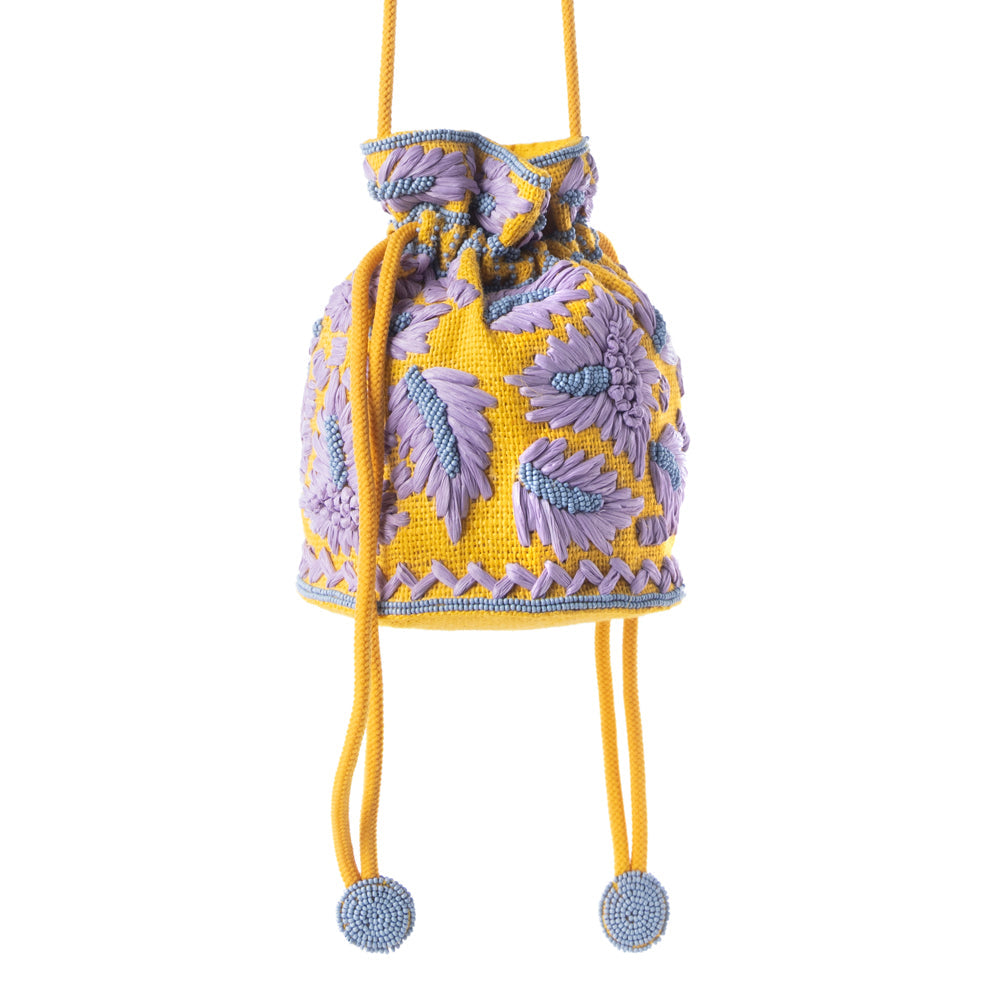 Myra Honey Vine Western Bucket Bag for Women in Yellow with embroidered detail Myra USA