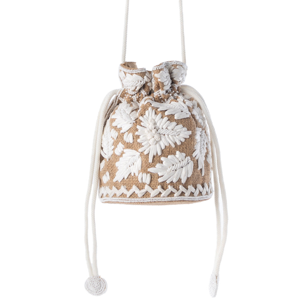 Myra Honey Vine Western Bucket Bag for Women in Jute with embroidered detail Myra USA