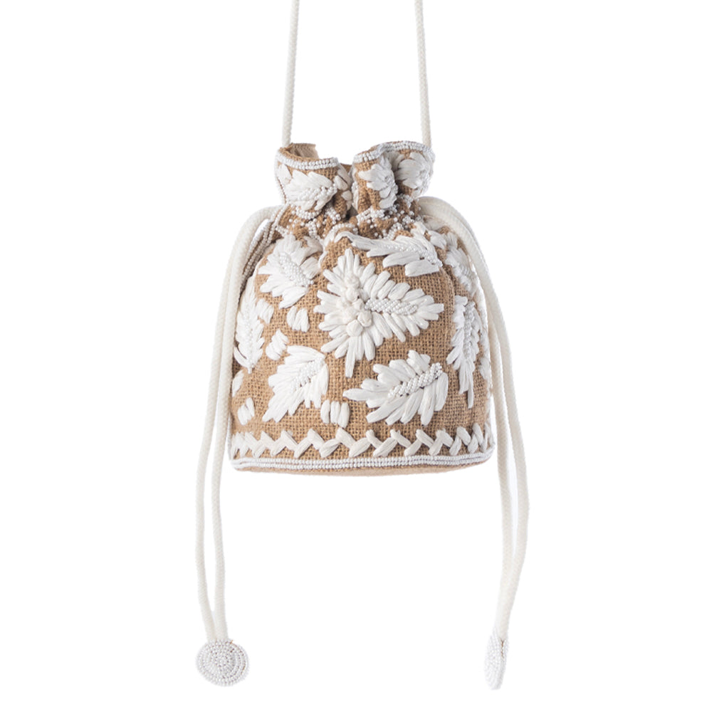 Myra Honey Vine Western Bucket Bag for Women in Jute with embroidered detail Myra USA
