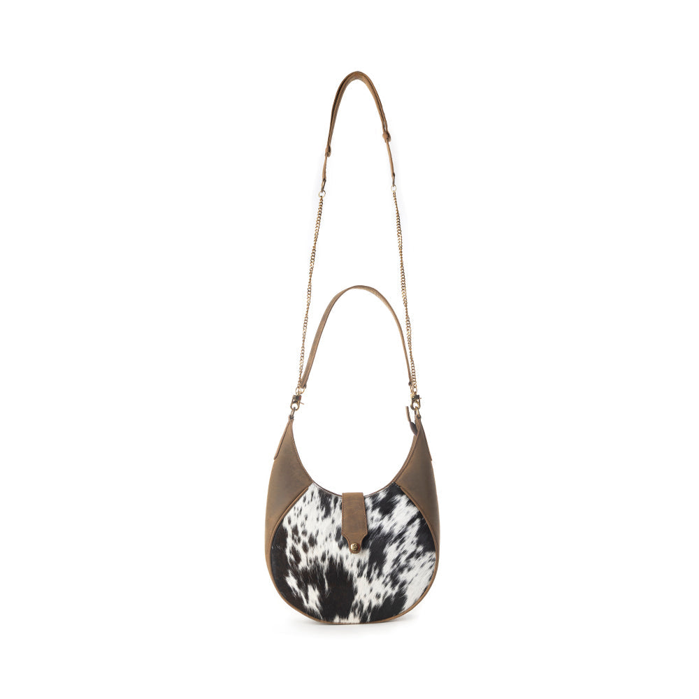 Myra Dakota Moon Hairon Leather Bag in Midnight Tan Myra USA