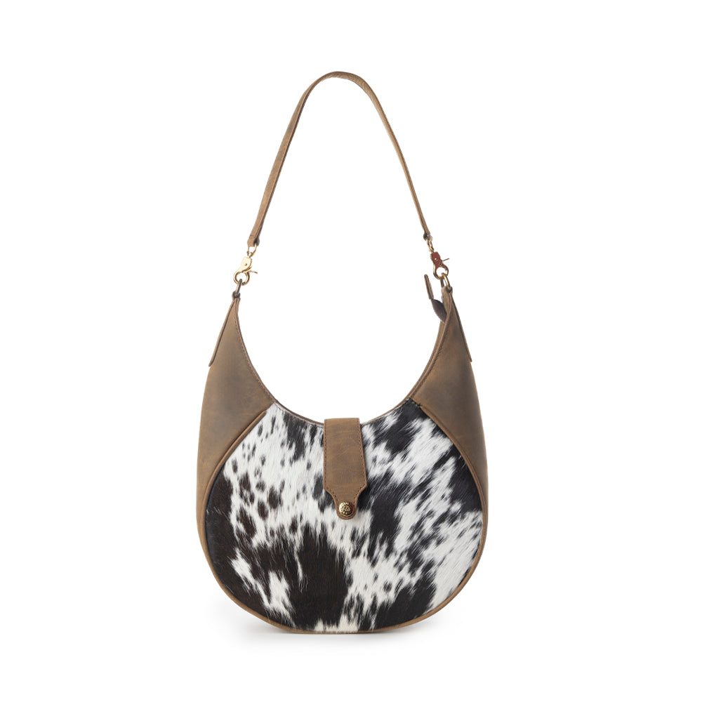 Myra Dakota Moon Hairon Leather Bag in Midnight Tan Myra USA