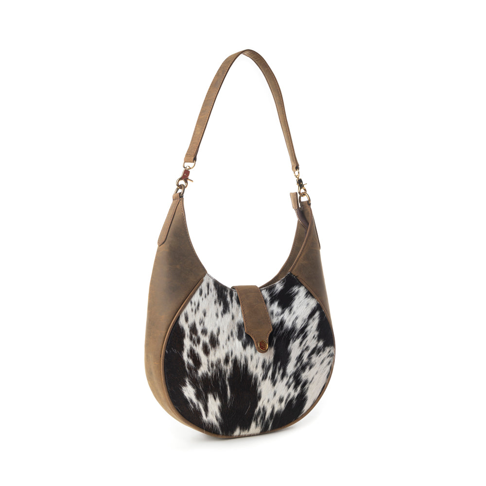 Myra Dakota Moon Hairon Leather Bag in Midnight Tan Myra USA