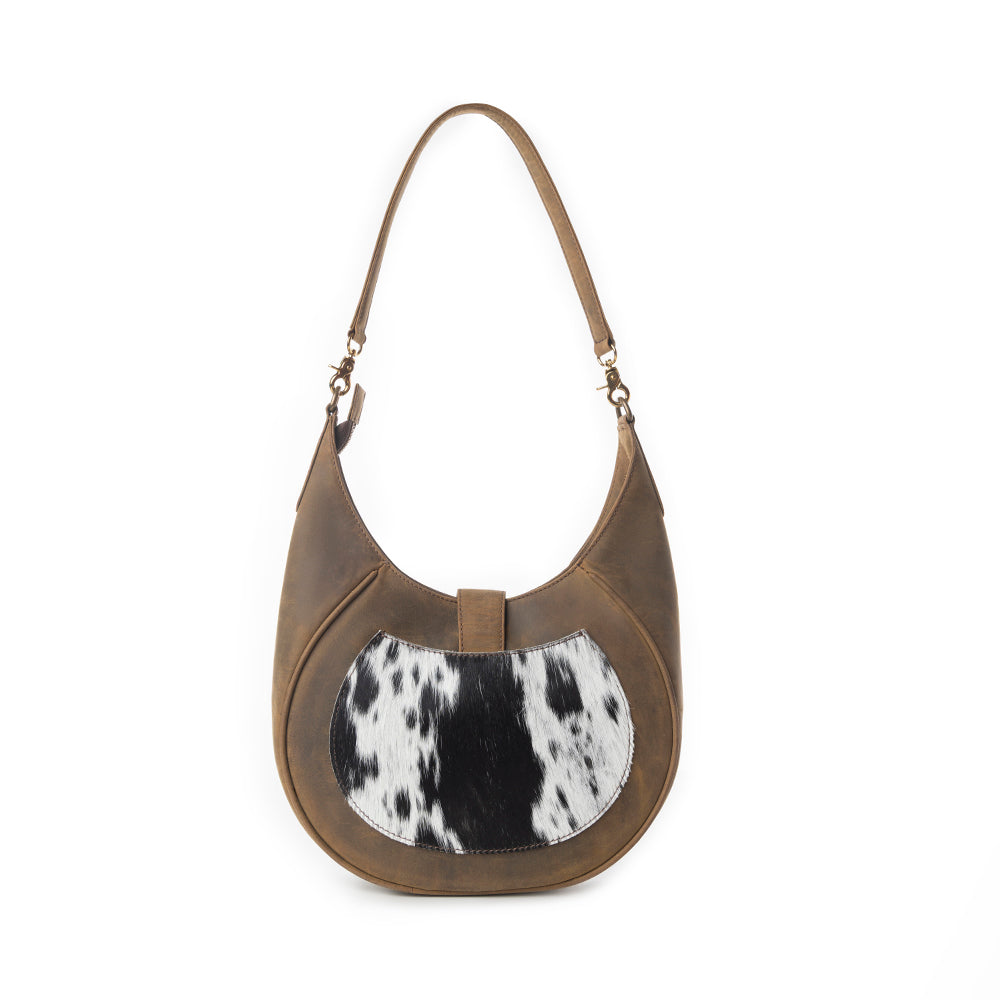 Myra Dakota Moon Hairon Leather Bag in Midnight Tan Myra USA