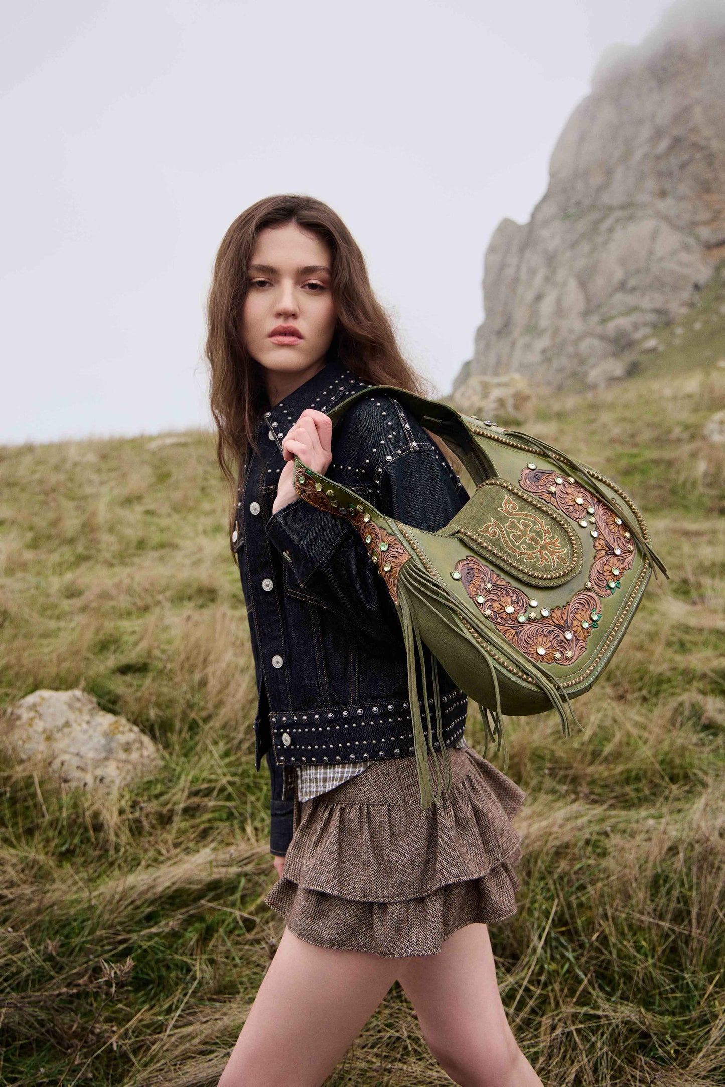 Myra Sierra Grove Handtooled Leather Bag in Western Fern Myra USA