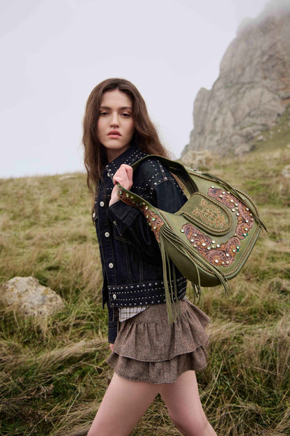 Myra Sierra Grove Handtooled Leather Bag in Western Fern Myra USA