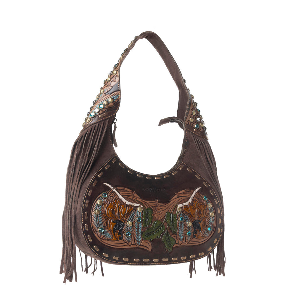 Myra Sierra Grove Handtooled Leather Bag in Deep Espresso Myra USA