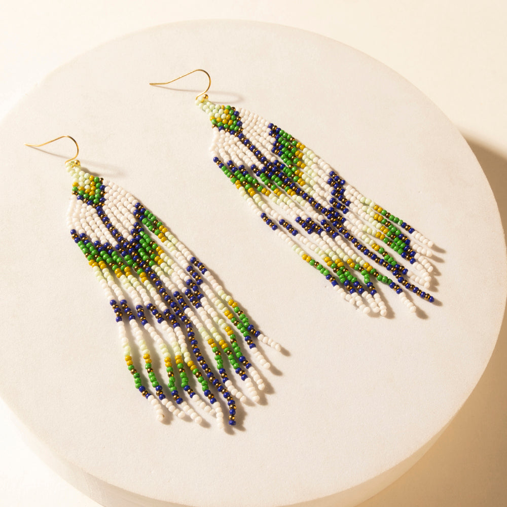 Myra Sage Sky Beaded Fringe Earrings in Cactus Crest Myra USA
