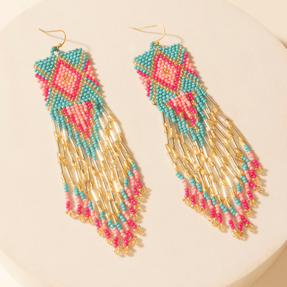 Myra Gilded Arena Beaded Fringe Earrings in Rodeo Blue Myra USA