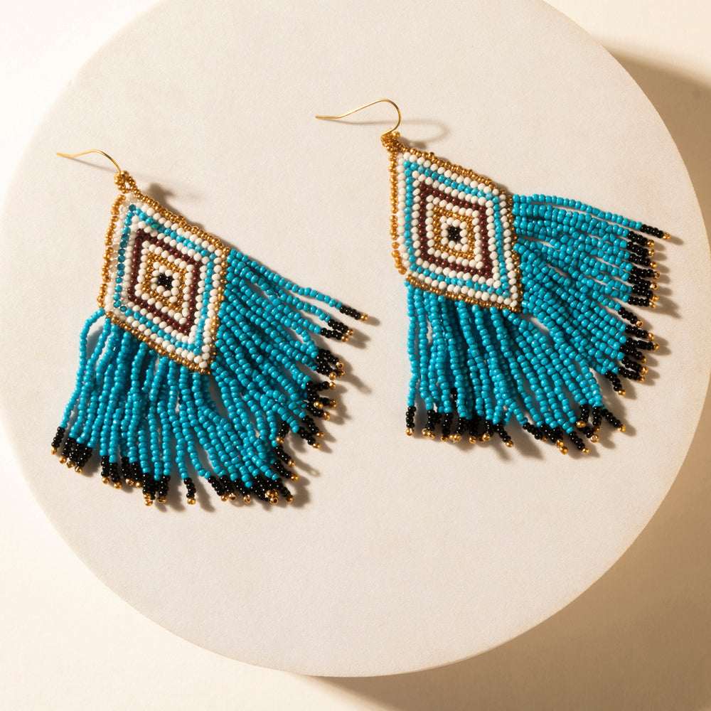 Myra Bluebonnet Range Beaded Fringe Earrings in Halo Blue Myra USA