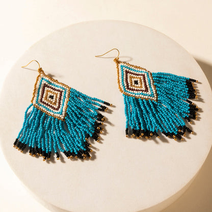 Myra Bluebonnet Range Beaded Fringe Earrings in Halo Blue Myra USA