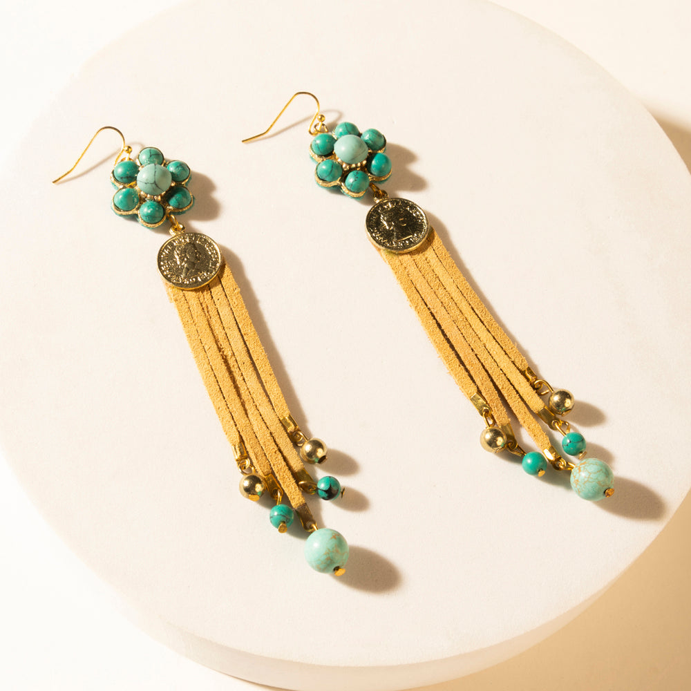 Myra Desert Concho Bloom Drop Earrings in Suede Sand Myra USA