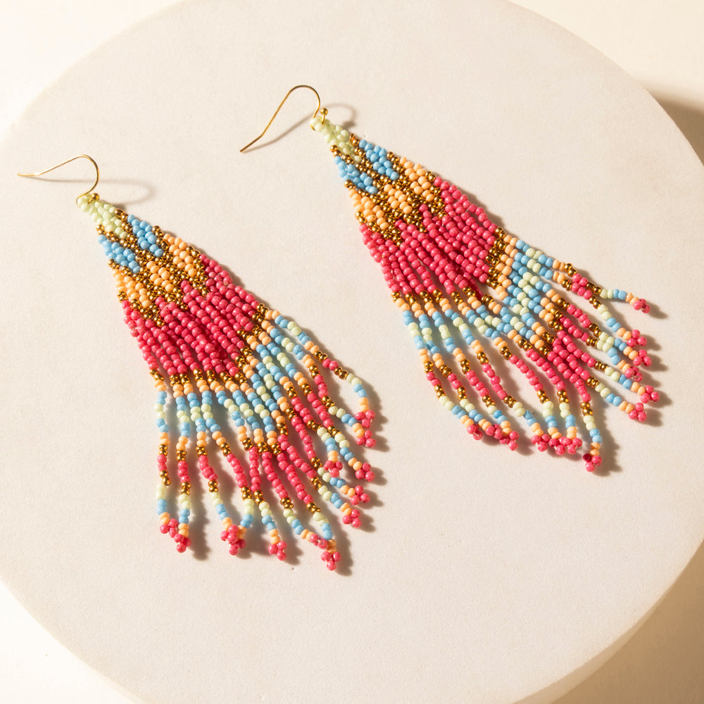 Myra Rosebonnet Beaded Fringe Earrings in Bloomin' Pink Myra USA