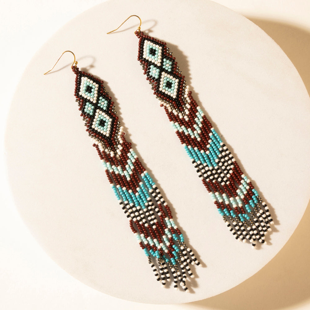 Myra High Ranger Beaded Fringe Earrings in Saddle Blue Myra USA