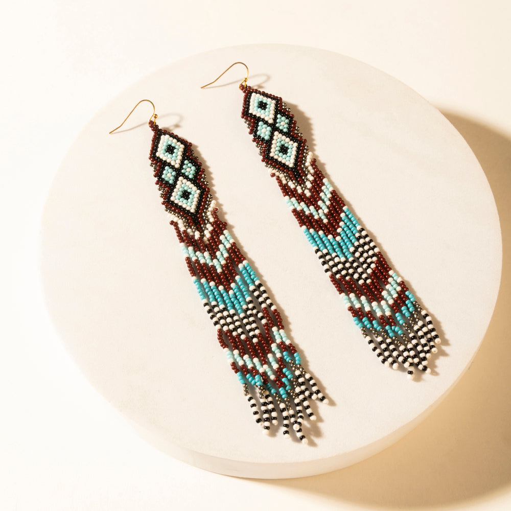 Myra High Ranger Beaded Fringe Earrings in Saddle Blue Myra USA