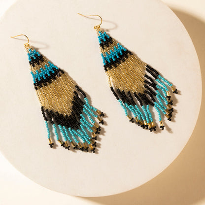 Myra Dune Glow Beaded Fringe Earrings in Skyfall Blue Myra USA