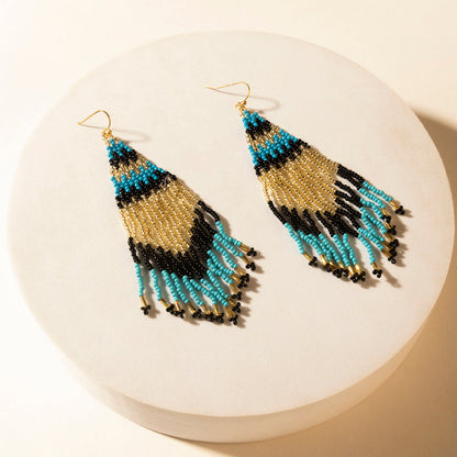 Myra Dune Glow Beaded Fringe Earrings in Skyfall Blue Myra USA